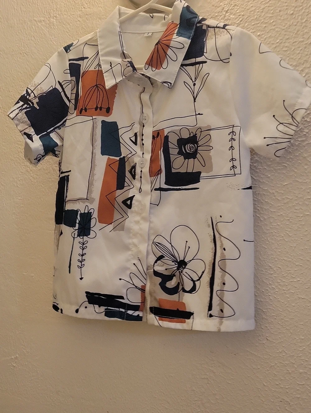 Mommy And Me SHEIN Cream Button-Up Top with Rust & Teal Floral Print